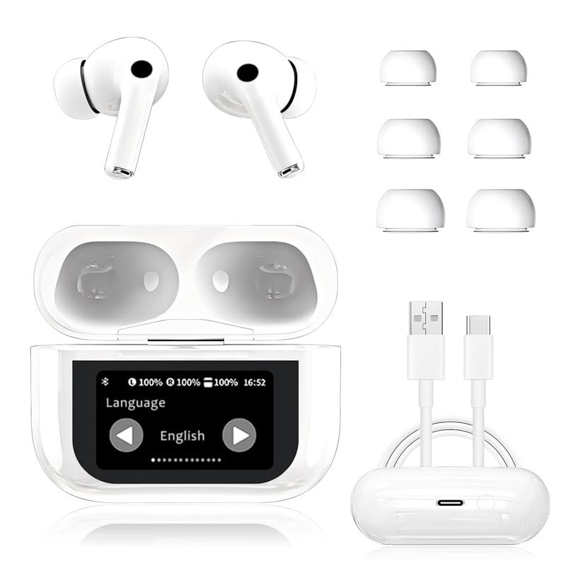 NILUTO Ai Language Translator Earbuds Real Time Translation Earbuds with 144 Languages Supported, ANC Noise Cancelling, Bluetooth 5.4, Smart Touch Screen Housing