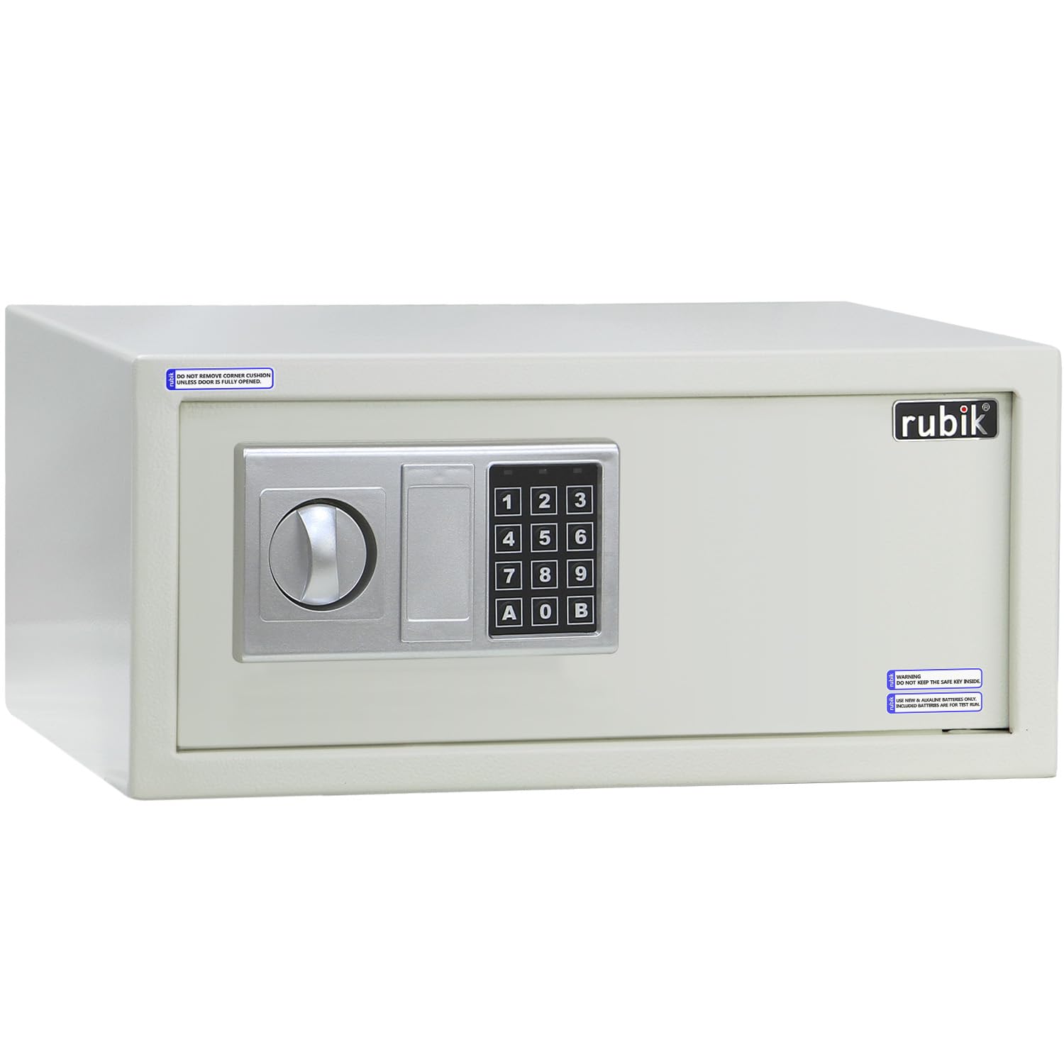 Rubik Safe Box Wide Hotel Size Locker with Digital Number Keypad and Key for A4 Documents Home Office Laptop Macbook Tablets Camera Cash Jewelry (35x43x20cm) White