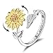 Finrezio Bague Fidget en Argent Sterling pour Femme Bague de Tournesol Ouverte Réglable pour soulager Le Stress Bagues CZ Fleur Fidget Bijoux pour la Saint-Valentin