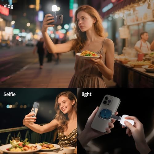 Magnetic Selfie Light for iPhone,Phone Light with a Mirror,Folding LED Phone Fill Ring Lighting,Rechargeable Portable Fill Light for Photography/Video Recording/Conference/Vlog/Makeup (Black) by evacu - Used condition - Image 5