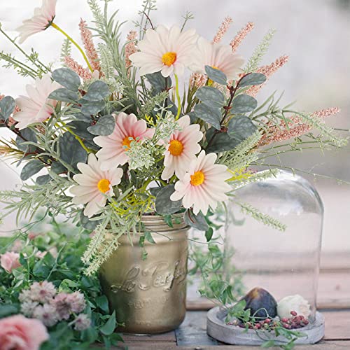 Ho2Nle 2 Bundles Artificial Daisy Flowers Fake Spring Flowers Eucalyptus Leaves Bouquet Silk Flower Arrangements For Home Indoor Vase Table Centerpieces Party Decor (Pink) #TOP5