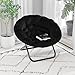 Flash Furniture Gwen Oversize Folding Saucer Chair - Black Faux Fur Moon Chair - Black Metal Frame - 38