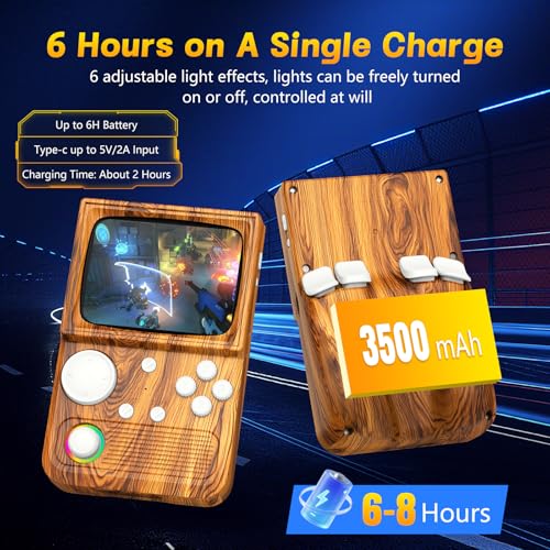 R36T Retro Handheld Game Console, 3.5 Inch Video Game Console with 3500mAh Battery, Retro Gaming Console Supports WiFi Download Multiple Emulators and Network Battling (Wood Grain Brown)