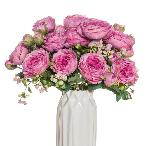 BSITSSS 2 Pezzi Fiori Finti con Steli Lunghi, Fiori Finti per Decorazioni Decorativo, Peonie Finte Rosso, Peonie Finte per Bouquet di Nozze, Casa, Giardino, Ufficio, Hotel