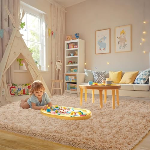 Image of Carpet for Living Room 5X7 FEET Modern Soft Shaggy Carpet Thick, Fluffy & 2 inch Pile Shag Rug for Your Kids Room, Bedroom & Livingroom (Beige)