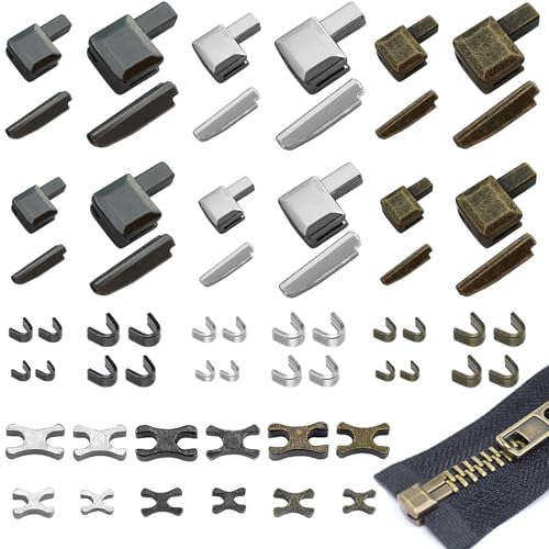 Cremalleras Reparación Kit, ARPDJK 60 Piezas Aleación de Zinc de Deslizadores de Cremallera de Repuesto, #3#5#8#10 Cremallera de Repuesto para Chaqueta, Jeans, Costura, Mejoras para Hogar
