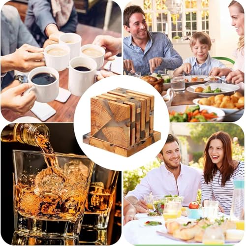 Set di 6 sottobicchieri in legno, con supporto, sottobicchieri antiscivolo, multifunzionali, in legno, per casa e ufficio
