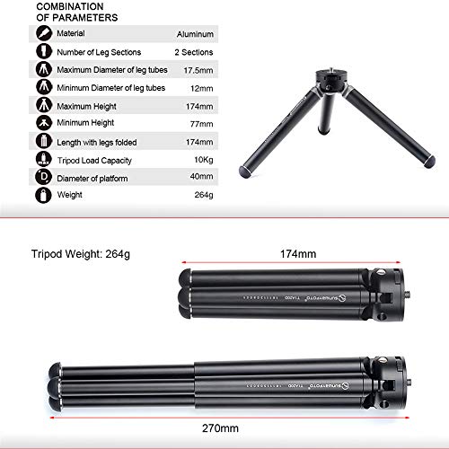 Sunwayfoto T1A20D Mini-Tablet-Stativ, verstellbar, 2 Knoten, für DLSR – Bild 6