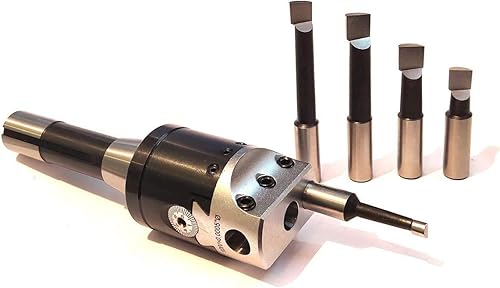 Cabezal de perforación de precisión de 2.0in para fresadora y torno, 1 div 0,0005 pulgadas (eje R8 (716 UNF) con 5 piezas de barra de perforación