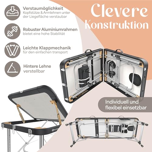 KESSER® Massageliege 3 Zonen bis 250kg, Massagetisch klappbar, verstellbar, tragbarer Koffer, Kosmetikliege, Therapieliege, Zubehör, Alu-Kopfstütze, Armlehne, Tragetasche, Anti Rutsch, 60cm, Anthrazit 5