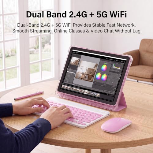 Image of 10 Inch Android 16 Tablet with Case,128GB,WiFi,6000mAh(Pink)