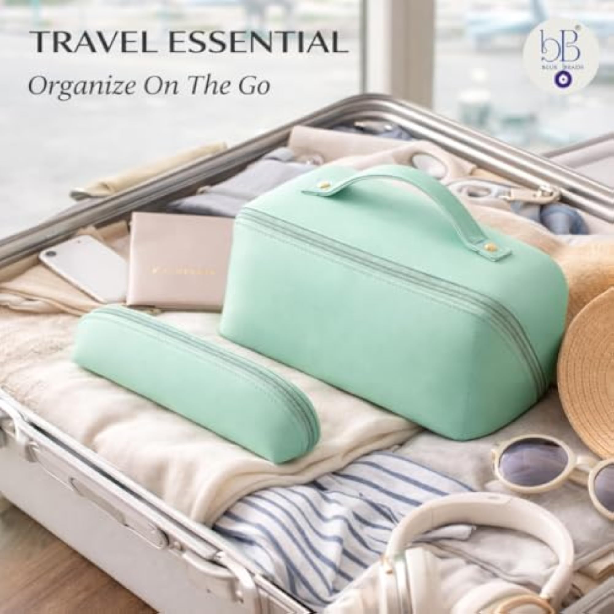 2pcs PU Leather Cosmetic Bag Set, Travel Organizer Gift