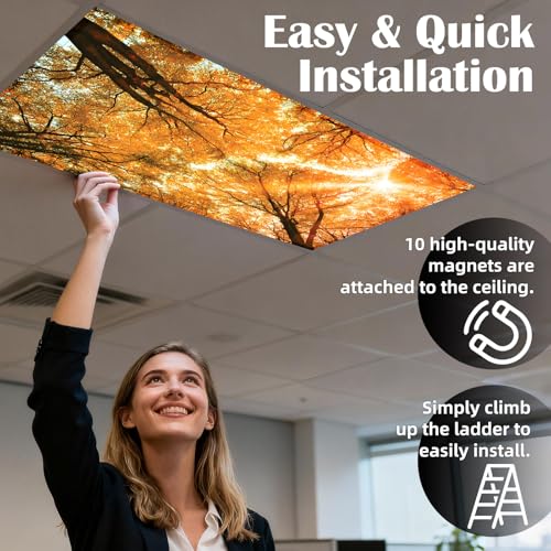 Image of ANGSYLTH 8 Pcs Fluorescent Light Covers - 4 x 2 Feet Covers for Ceiling Lights, 8 x 10 Magnetic Light Filters for Classroom, Office, Hospitals (Autumn & Sunset)