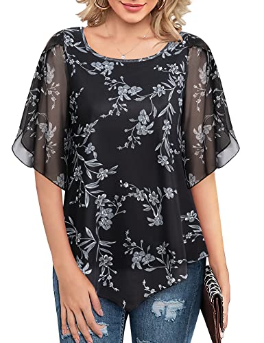 Gaharu Sommer Damenbluse Elegant Kurzarm Shirt Lang Festliche Kleidung...