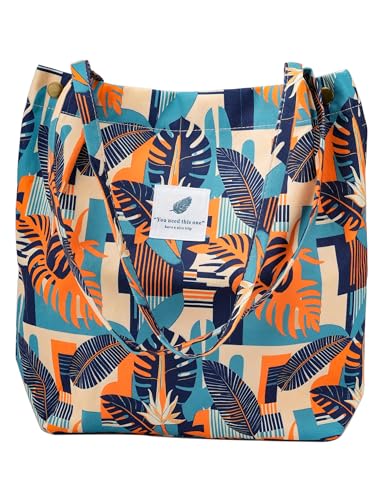 Image of Corduroy Tote Bag Cute Tote Bags for Women Shoulder Bag with Inner Pocket for Work Beach Travel and Shopping Grocery