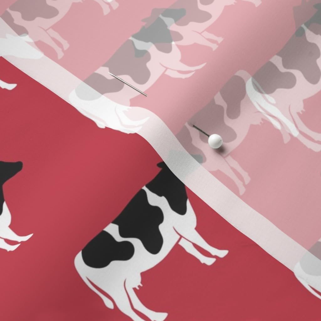 Spoonflower Fabric - Cows Red Farm Cow Black White Animals Nursery Little Arrow Printed on Chiffon Fabric by The Yard - Sewing Fashion Apparel Dresses Home Decor