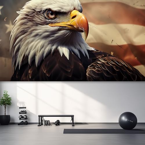 Image of 13x6 ft American Bald Eagle Flag Garage Door Banner - Patriotic Eagle with Stars and Stripes Backdrop, Hanging Garage Decor - for 4th of July Independence Day Decor, USA Pride Outdoor Wall Art