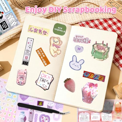 Image of 1300Pcs Cute Scrapbook Stickers Travel Y2k Japanese Sticker Book for Adult Kawaii Korean Stickers for Journaling Laser Aesthetic Sticker Glitter Toploader Decor for DIY Card Art Crafts 45 Page Time