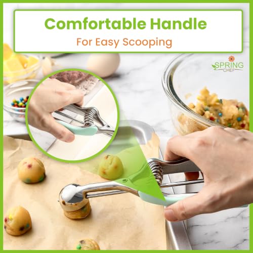 Image of Spring Chef Extra Small Stainless Steel Melon Baller Scoop, #100, Mint | Mini Cookie Scoop for Baking with Trigger Release, Watermelon Scooper, 0.6 Tablespoon (Tbsp), Fruit Scooper and Baller