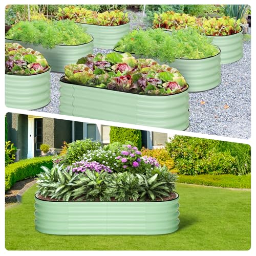 2 Pcs 4.5x2x1ft Oval Raised Garden Bed, Galvanized Steel Planter Box for Vegetable Herb Flower, Tool-Free Asse, Elevated Garden Bed Kits for Outdoor Gardening, White by ExploreHorizon - Image 5