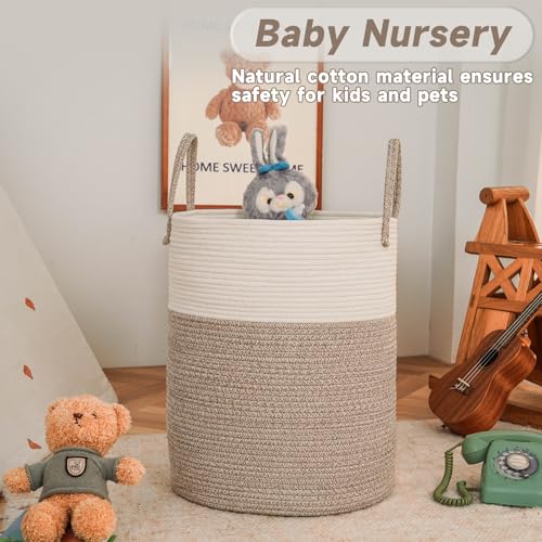 large woven laundry basket hamper60l cotton rope storage bin for blanketstoys and clothesdecorative tall nursery hamper for living roombaby nurserybathroom and bedroombrown