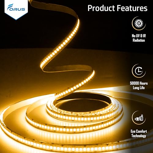 Image of Forus 5 Meter (16.4 ft) Warm White LED Strip Light, Flexible LED Profile Tape with 1200 LEDs, 12V DC Adapter for False Ceiling, Kitchen, Cove, Mirror, Cabinet, Mandir & Indoor Room Decor (1 Pc)