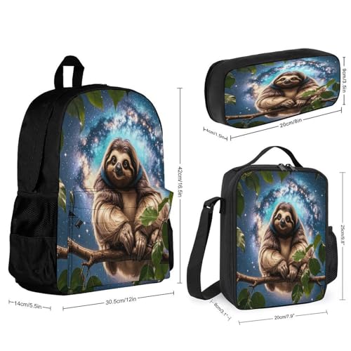 3-in-1 Backpack Combination Set Funny Animal Galaxy Sloth Print 3Pcs Backpack Sets Travel Daypack with Lunch Bag And Cosmetic Bag2