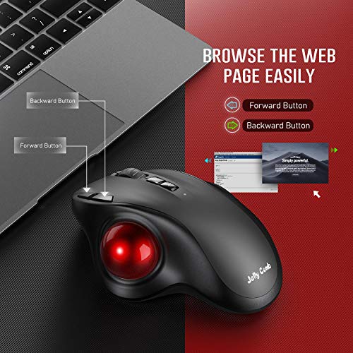 Bluetooth Trackball Mouse, Jelly Comb 2.4G USB Wireless & Bluetooth Ergonomic Trackball Mice Rechargeable with USB-C Port and 3 DPI for Mac Computer Laptop Tablet Android Windows