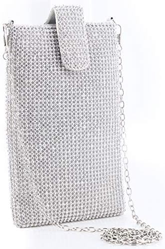 Evening Handbags Clutch Purses for Women Crystal Rhinestone Small Crossbody Bag Cell Phone Purse Wallet in Silver