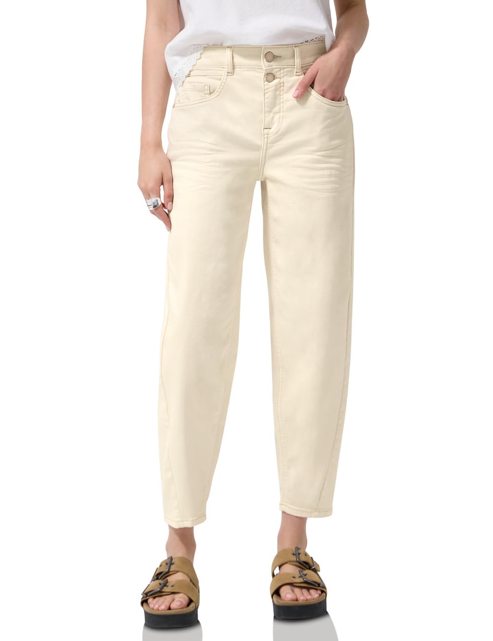 Street One Studio Women's Barrel Leg Jeans in Loose Fit 3819315, Soft Ecru, 34W x 28L