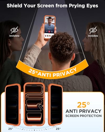 Image of miracase for iPhone 17 Pro Privacy Series Case, Magsafe, Orange | Built-in Privacy Screen Protector | 360 Full Protection | Colored Bezel & Clear Back | Shock-Absorbent | 6,3 Inch