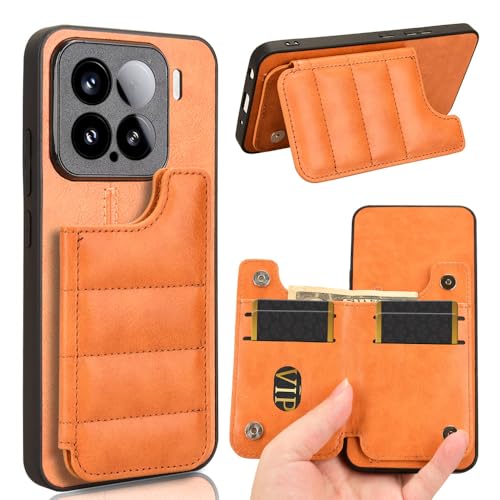 Jiajihua Case Compatible with Xiaomi 15 Pro 5G [Card Holder][PU+PC+TPU] 3 in 1 Magnetic Clasp Cover Brown