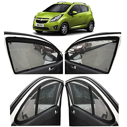 Image of Autofact Magnetic Car Sunshades Compatible with Chevrolet Beat (Set of 4) - Easy Installation, UV Protection, Keeps Car Cool (Front 2 with Zippers for Easy Access, Rear 2 Without Zippers)