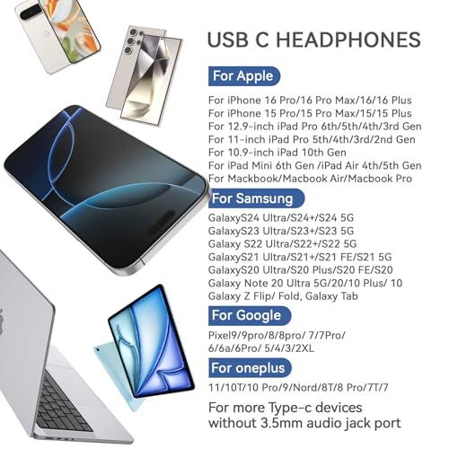Image of USB C Wired Earphones with Microphone & Volume Control, Type-C in-Ear Headphones with Portable Pouch & Noise Isolating Stereo Sound for Samsung, Google Pixel, iPad Pro, Laptop, Tablet (Black)