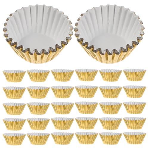 Baluue 500 Cápsulas Metálicas Mini de Aluminio Antigrasa para Cupcakes y Muffins Tamaño Pequeño Color Dorado Moldes Resistentes para Hornear Fiestas Bodas y Cumpleaños