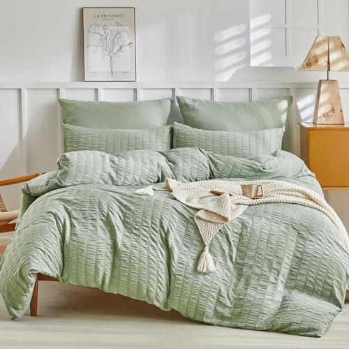 Tokokimo Seersucker Bettwäsche 200x200 - Salbei Grün Bettbezug 200x200 cm...