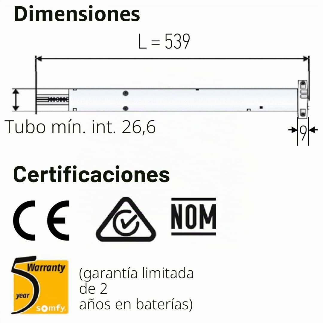 somfy Sonesse 28 WF RTS - Motor de persianas internas de iones de litio de 1,1 Nm, 28 rpm para persianas, día y noche, visión, cebra, funciona a distancia con batería incorporada, funcionamiento