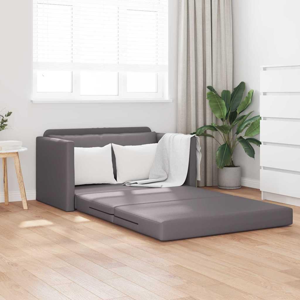 Sofá cama gris de piel sintética, 124 x 71 x 78 cm, moderno sofá plegable con función de sueño, resistente y duradero, para salón, estudio, apartamento, habitación juvenil