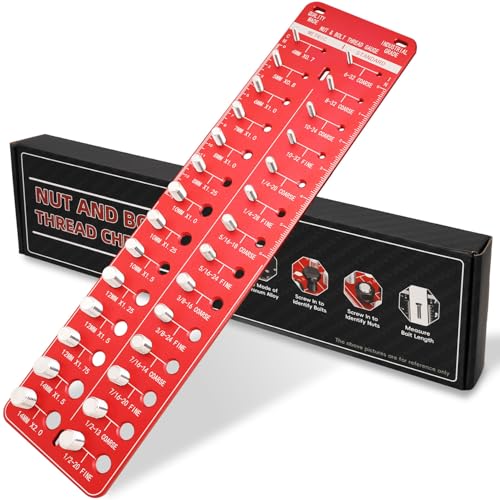 GIMYUAN Thread Checker, Nut and Bolt Thread Checker, Standard & Metric Thread Size Measurement Tool, Screw Size Identifier Gauge, Red