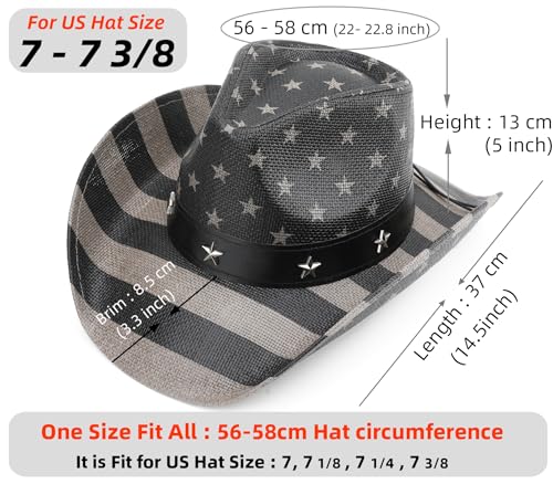 Image of Unisex American Flag Cowboy Hat USA Falg Patriotic 4th of July Parade Western Cowgirl Hat