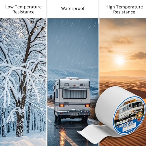 Image of RV Roof Tape White,6 Inch X 50 Feet RV Sealant Tape with Rubber Roller,Camper Roofing Repair Sealant Tape, Waterproof Leak Tape for RV Repair,UV Resistant, Weatherproof, for Boat Sealing, Camper