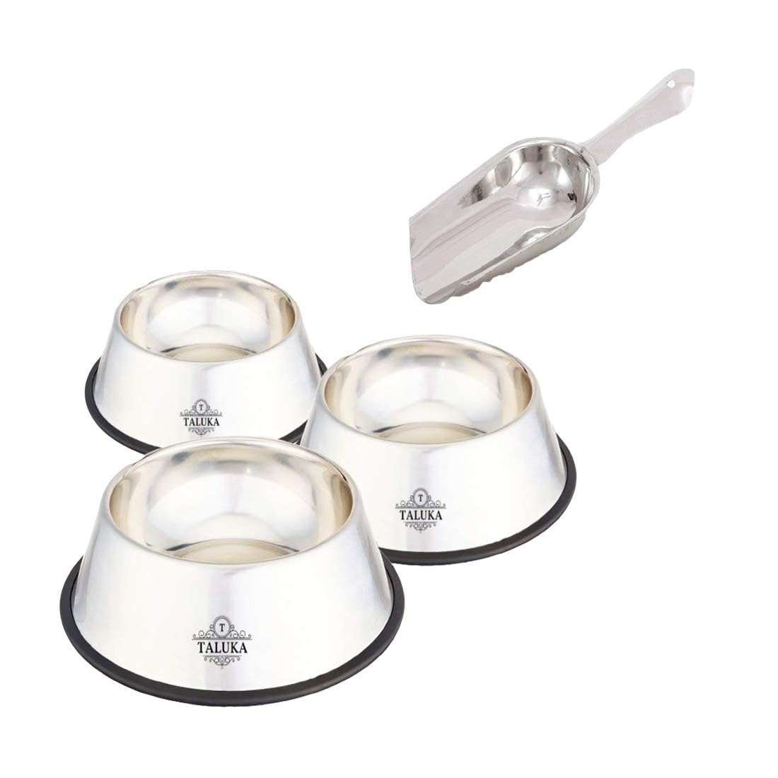 Taluka Stainless Steel Pet Feeding Bowls with Anti Skid Ring 500 ML 700 ML 1000 ML & Scoop Pack of 4 (B0D4VHXMP1) Amazon Price History, Amazon Price Tracker