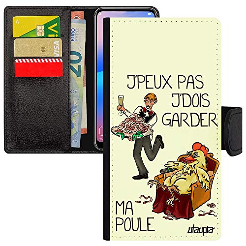 Coque iPhone 15 Pro portefeuille cuir et etui rigolo Maman Poule
