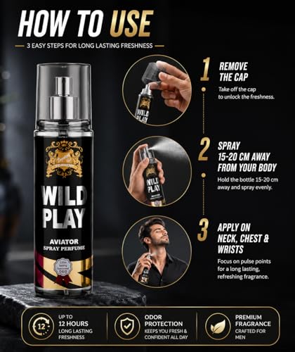 Image of Wildplay Avaitor Fragrance 125ML Perfume for Men - Long Lasting Multi-Fragrance Spray, Floral Fruity Sweet Notes, Premium Perfume for Daily Wear & Special Occasions