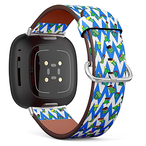CJBROES Replacement Leather Watch Band, Compatible with Fitbit Versa 3 and Fitbit Sense of Wristband Bracelet Accessory - Colorful Cactus Retro