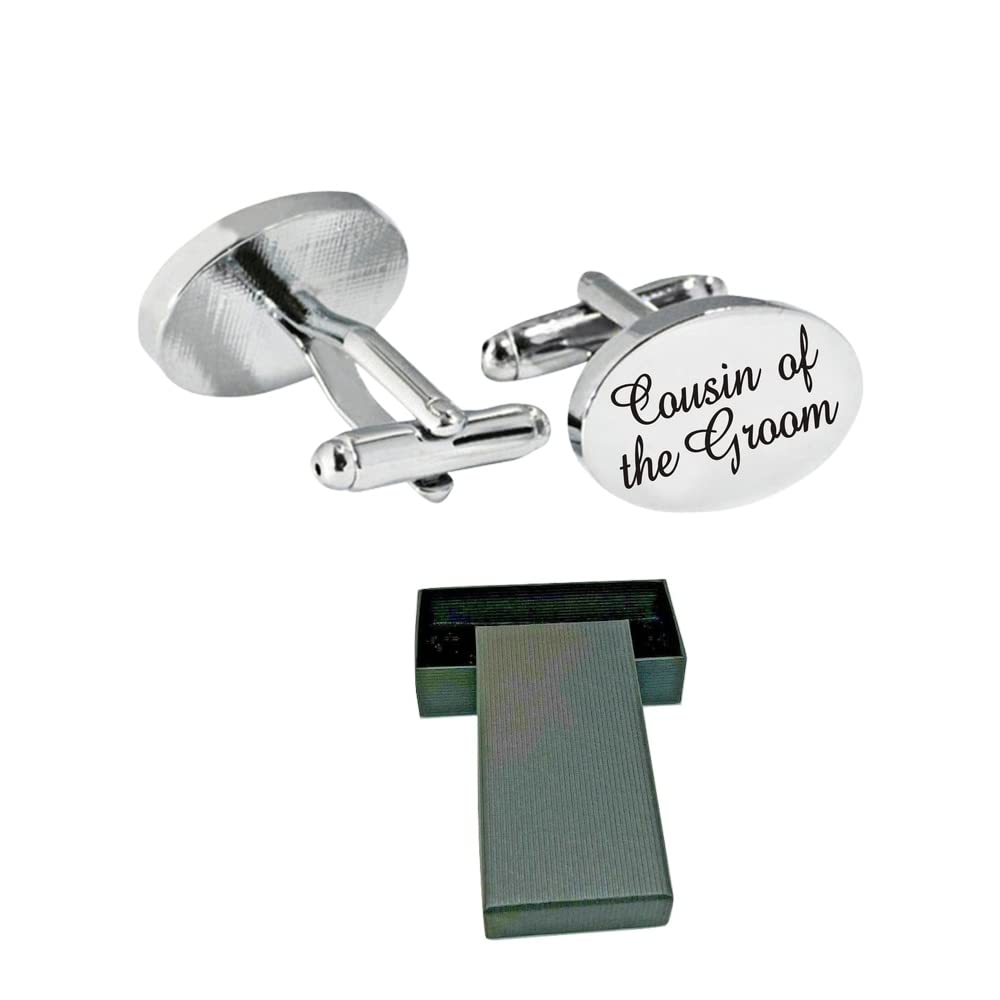 Virens Empourium Men's Silver Wedding Cufflinks Boxed Oval Cufflink, Groom Best Man Usher Page Boy And Many More Titles, Gift Box With Every Pair Of Cuff Link (Cousin Of The Groom)