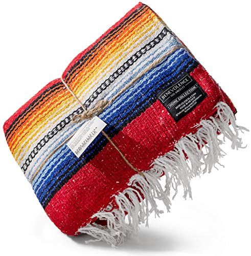 Premium Mexican Blanket, Authentic Handwoven Falsa Blanket & Outdoor Blanket | Made by Traditional Mexican Artisans, Perfect Camping Blanket, Beach Blanket, Picnic Blanket, & Car Blanket (Rojo)