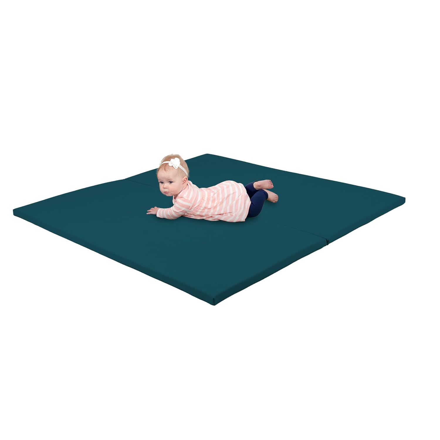 Essentials Playtime Folding Foam Play Mat (48 x 48 x 1) Soft Playpen or Floor Mat for Tummy Time, Crawling & Preschool Play, Ready to Use Standalone or with a Play Yard, Easy to Clean - Peacock