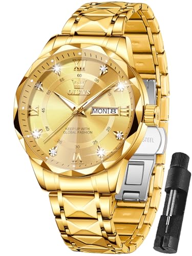 OLEVS Gold Watches for Men Luxury Stainless Steel Men Watches with Date Fashion Mens Gold Watch Business Waterproof Classic Analog Men's Wrist Watch Big Face Relojes para Hombres