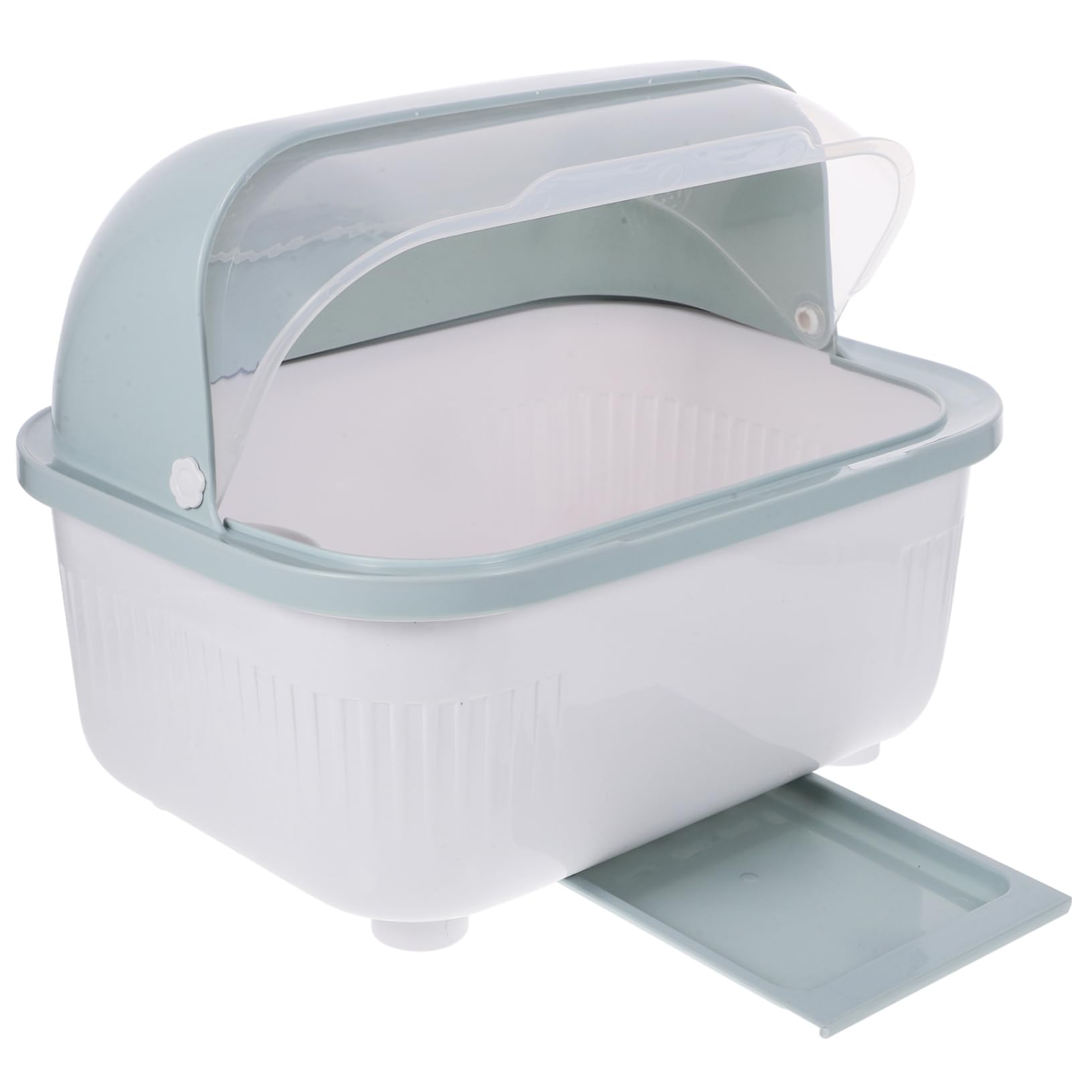 Cactus Abtropfgestell - Platzsparender Küchenspüle Organizer, abgedecktes Design für 3-4 Personen, hält Geschirr sauber & trocken, stilvolle weiße Box mit Klappdeckel